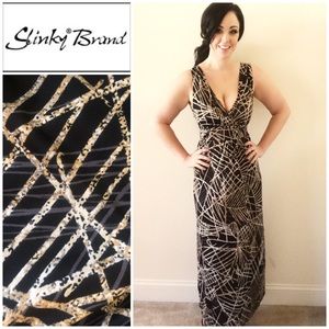 Slinky Brand Brown and Cream Patterned Maxi Dress
